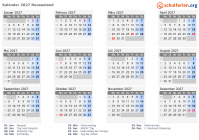 Kalender 2027 mit Ferien und Feiertagen Neuseeland