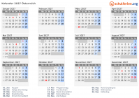 Kalender 2027 mit Ferien und Feiertagen Österreich