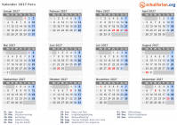 Kalender 2027 mit Ferien und Feiertagen Peru