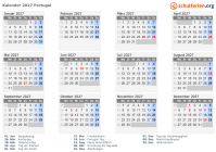 Kalender 2027 mit Ferien und Feiertagen Portugal