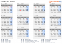 Kalender 2027 mit Ferien und Feiertagen Russland
