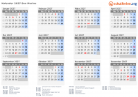 Kalender 2027 mit Ferien und Feiertagen San Marino