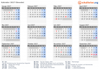 Kalender 2027 mit Ferien und Feiertagen Slowakei