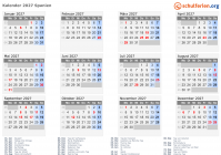 Kalender 2027 mit Ferien und Feiertagen Spanien