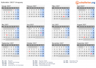 Kalender 2027 mit Ferien und Feiertagen Uruguay