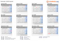 Kalender 2028 mit Ferien und Feiertagen Angola