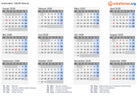 Kalender 2028 mit Ferien und Feiertagen Benin