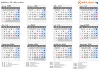 Kalender 2028 mit Ferien und Feiertagen Brasilien