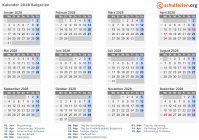 Kalender 2028 mit Ferien und Feiertagen Bulgarien
