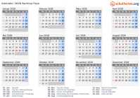 Kalender 2028 mit Ferien und Feiertagen Burkina Faso