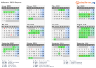 Kalender 2028 mit Ferien und Feiertagen Bayern