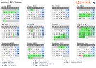 Kalender 2028 mit Ferien und Feiertagen Bremen