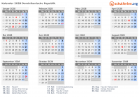 Kalender 2028 mit Ferien und Feiertagen Dominikanische Republik