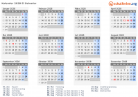 Kalender 2028 mit Ferien und Feiertagen El Salvador