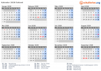 Kalender 2028 mit Ferien und Feiertagen Estland