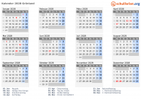 Kalender 2028 mit Ferien und Feiertagen Grönland