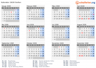 Kalender 2028 mit Ferien und Feiertagen Italien