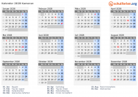 Kalender 2028 mit Ferien und Feiertagen Kamerun