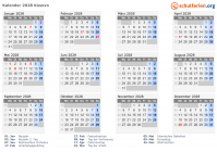 Kalender 2028 mit Ferien und Feiertagen Kosovo