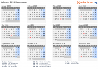Kalender 2028 mit Ferien und Feiertagen Madagaskar