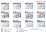 Kalender 2028 mit Ferien und Feiertagen Marokko