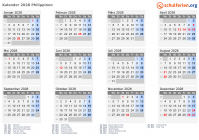 Kalender 2028 mit Ferien und Feiertagen Philippinen