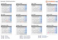 Kalender 2028 mit Ferien und Feiertagen Seychellen