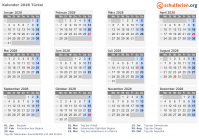Kalender 2028 mit Ferien und Feiertagen Türkei
