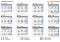 Kalender 2029 mit Ferien und Feiertagen Kenia
