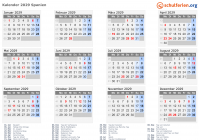 Kalender 2029 mit Ferien und Feiertagen Spanien