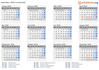 Kalender 2030 mit Ferien und Feiertagen Lombardei