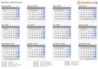 Kalender 2030 mit Ferien und Feiertagen Kosovo