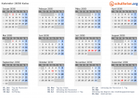Kalender 2030 mit Ferien und Feiertagen Kuba