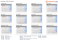 Kalender 2031 mit Ferien und Feiertagen Kroatien