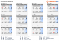 Kalender 2031 mit Ferien und Feiertagen Mexiko