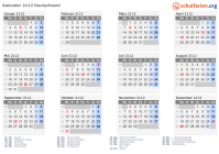 Kalender 2112 mit Ferien und Feiertagen Deutschland