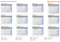 Kalender 2114 mit Ferien und Feiertagen Deutschland