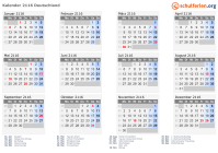 Kalender 2116 mit Ferien und Feiertagen Deutschland