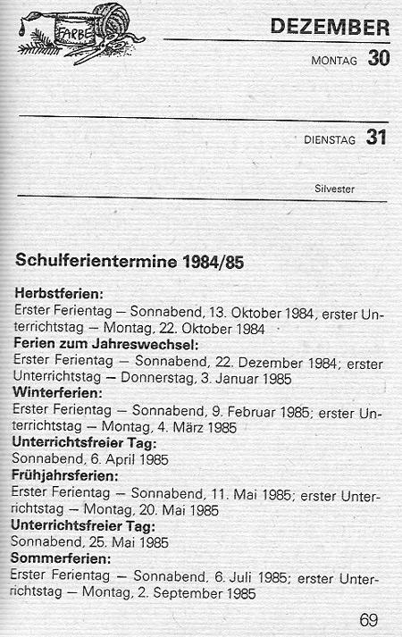 Ferien DDR 1984/1985