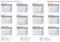 Kalender 1947 mit Ferien und Feiertagen Baden-Württemberg