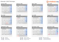 Kalender 1949 mit Ferien und Feiertagen Thüringen