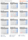 Kalender 1950 mit Ferien und Feiertagen Rheinland-Pfalz