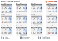 Kalender 1950 mit Ferien und Feiertagen Schleswig-Holstein