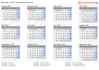 Kalender 1951 mit Ferien und Feiertagen Schleswig-Holstein