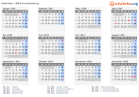 Kalender 1954 mit Ferien und Feiertagen Brandenburg