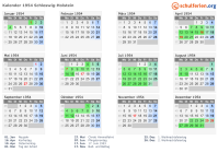 Kalender 1954 mit Ferien und Feiertagen Schleswig-Holstein