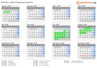 Kalender 1956 mit Ferien und Feiertagen Schleswig-Holstein