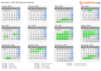 Kalender 1959 mit Ferien und Feiertagen Schleswig-Holstein