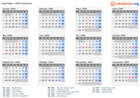 Kalender 1964 mit Ferien und Feiertagen Amiens