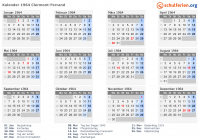 Kalender 1964 mit Ferien und Feiertagen Clermont-Ferrand